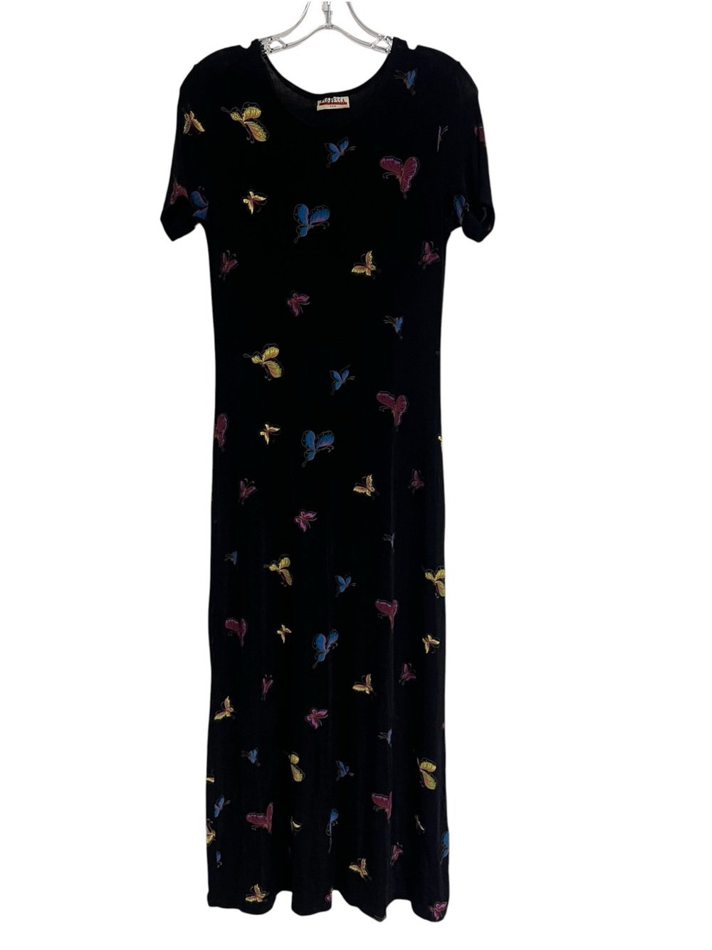 Vintage Y2K Black Butterfly Maxi Dress Dark Romantic Fairy Grunge Whimsigoth